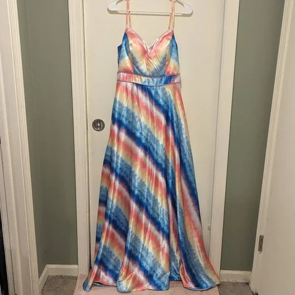 City Studio | Dresses | Womens Juniors City Studio Formal Long Satin Dress  Water Color Print Size 1 | Poshmark